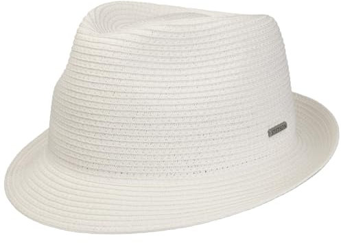 Stetson Plain Toyo Trilby Strohhut Unifarbener Klassischer Hut UV-Schutz 40+ Damen Herren Frühling Sommer weiß XL (60-61 cm)