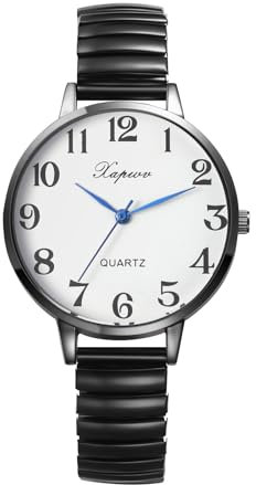 Silverora Damenuhren Elastische Armbanduhren Damen: Großes Zifferblatt Analoge Quarz Uhren Klare Leicht Ablesbare Armband Uhr mit Edelstahl Stretchband für Frauen Ältere Weiß Schwarz