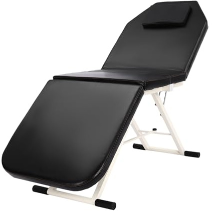 jiumxliu Mobile Massageliege klappbar, 3 Zonen Massagebett, Verstellbarer Lehnen- und Bettfußwinkel Massagetisch Kosmetikliege Breit mit Kopfstütze Schwarz