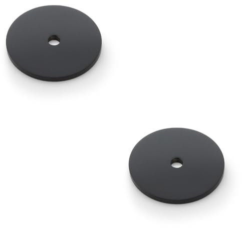 2 Pack - Round Kitchen Door Knob Backplate - Matt Black 35mm Diameter Circular Plate