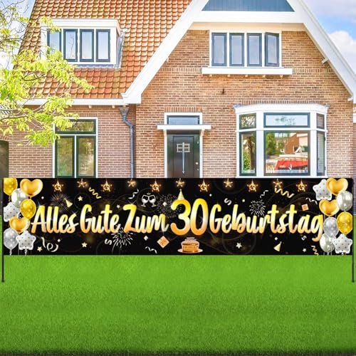 30 Geburtstag Deko Banner,Deko 30 Geburtstag Frau Mann Girlande,30 Geburtstags Männer Frauen Deko Schwarz Gold, Geburtstagsbanner 30 Jahre, Geburtstagsdeko 30. Geburtstage Banner Hintergrund 180×40cm