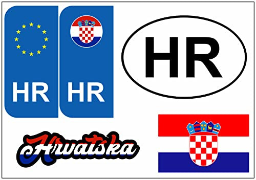 Daged Kroatien Aufkleber Karte 5 Stück - Auslandskennzeichen Nummernschild PKW Auto Motorrad Biker Flagge Fahne Vinyl KN