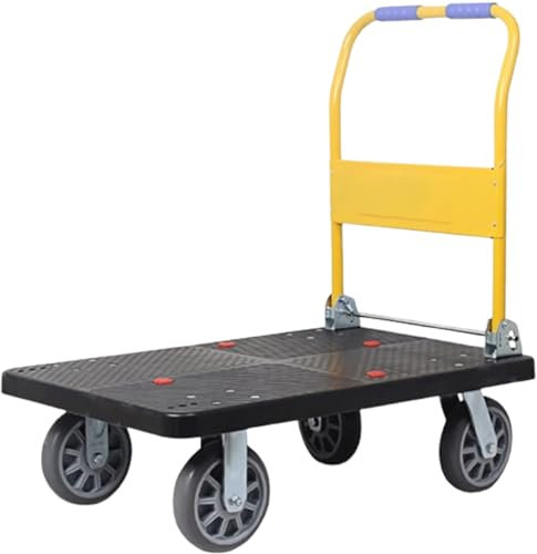 WOYZDQ Transportwagen Einfach zu lagernder Plattformwagen mit gedämpften Rädern und klappbarem Griff, Kunststoff-Schubwagen für Lagerkellerwagen Rollwagen