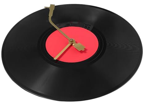 Garneck Vintage Vinyl Schallplatten Wanduhr Mit Goldfarbenen Zeigern Und Rotem Design Aufkleber Kreative Dekorative Wanduhr Für Wohnzimmer Retro Stil Und Langlebiges Material