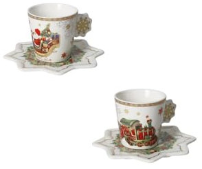 Brandani 89914 Tazzina Caffè con Piattino Christmas - Set da 2 Pezzi in New Bone China - 12,5 x 12,5 x 6 cm