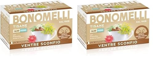 Bonomelli, Tisane Funzionali, Ventre Sgonfio, 16 Filtri, Integratore alimentare, con Finocchio, Anice e Carvi, Contrasta gonfiore e Tensione Addominale (32g) (Confezione da 2)