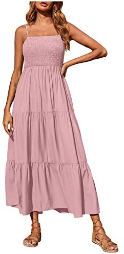 Abiti da Spiaggia da Donna Prendisole Prendisole per Le Donne in Lino Maxi Lungo Hawaiano Pieghettato Prendisole, J-066 Rosa, XXL