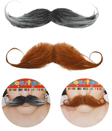 2 Stück Schnurrbart zum Ankleben,Schnauzer zum Ankleben,Fake Bart,Fake Mustache,Schnurrbart Selbstklebend,Bart Kostüm Falscher Bärte,Schnurrbärte Oberlippenbart Cosplay Kostüm für Halloween Party