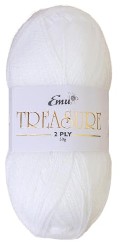 Emu Treasure 2 Ply Super Soft Nylon Blend Yarn 50g Ball 462m, White (500)