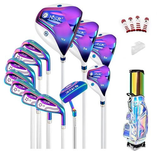 YJKKZQLB Set di Mazze da Golf da Donna con Borsa, Set Completo di Mazze da Golf da Donna Professionali da 12 Pezzi, Set Completo per Principianti, Mano Destra, Putter Pullet, coprimazze Inclusi