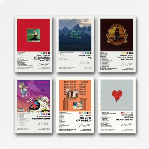 Eiebate 6er-Set Poster Album Von Kanye West, Signiertes Poster, Dekorative Poster Auf Leinwand Für Zimmer, Ästhetische Poster Dekorativer Druck, 30X45Cm, Stil-3