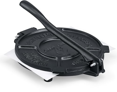 COOKAMP 6.5 Inch Cast Iron Tortilla Press,Tortilla Maker With 10 Pcs Parchment Paper,Heavy Duty Tortillera Pataconera,Flour Tortilla Press(SA065) (6.5 INCH)