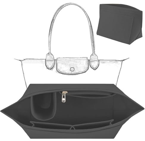 ZeiLaBang Kakadi Organizer für Longchamp Tasche, Multi-Pocket Felt Handbag, Schwarz, S: 21 x 13 x 17 cm