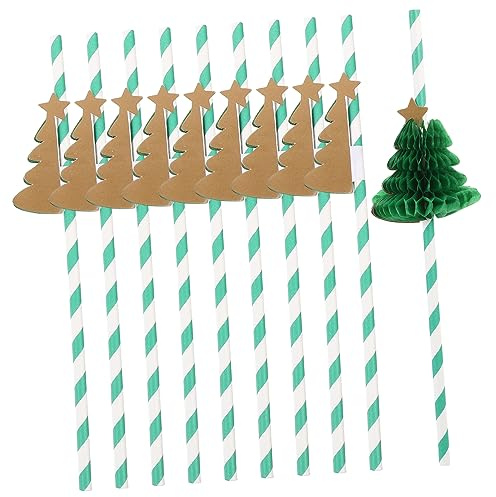 DRESSOOS Cartoon Christmas Straws 10pcs Paper Drinking Straws Xmas Party Supplies