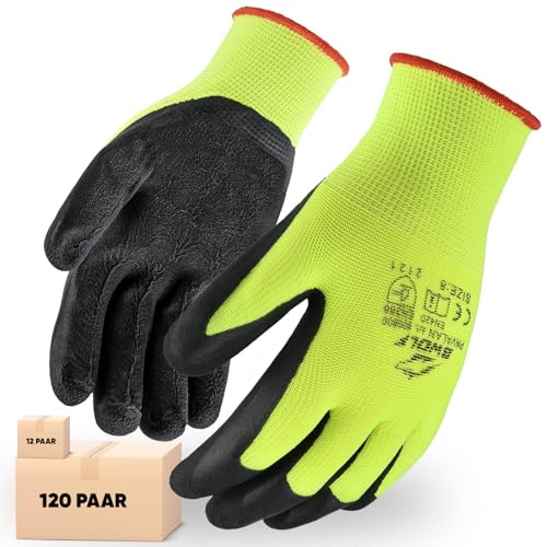 BWOLF PAVALAN 12 Paar Handschuhe Arbeitshandschuhe Herren Arbeitshandschuhe Damen Mechaniker Handschuhe Herren Montagehandschuhe mit robuster Latex Beschichtung (12, 11)