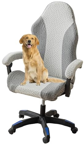 Yixinly Gaming Stuhl Bezug, Gaming Chair Cover Bürostuhl Bezug Hochelastischer Gaming-Stuhlbezug Dehnbare Abnehmbar Waschbar GamingStuhlbezüge Anti-Rutsch für Gaming-Stuhl Drehstuhl Sessel (Grau)