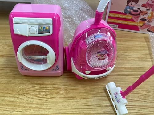 Greyghost Kit de nettoyage pour tout-petits avec machine à laver pour jouets et kit de jeu sous vide, kit de lavage et de séchage pour enfants, mini jouets en fer à laundry pour meubles de poupée