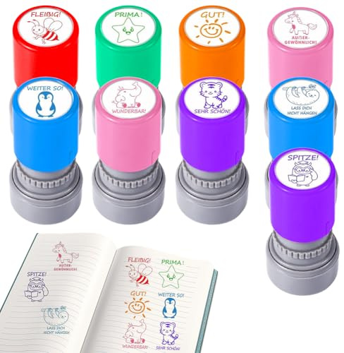 Umllpet 9 Stück Selbstfärbende Lehrer Stempel, Lehrerstempel mit Tiermotiven, Bewertung Belohnung Motivation Briefmarken Für Lehrer, Eltern, Vorschule & Grundschule