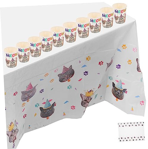 VALICLUD 1 Set Di Stoviglie Per Compleanno Di Gatti Tovaglia Decorazioni Piatto Per Compleanno Di Gatti Bicchieri Per Feste Di Gatti Tovaglia Per Gatti Piatto Per Feste Di Gatti