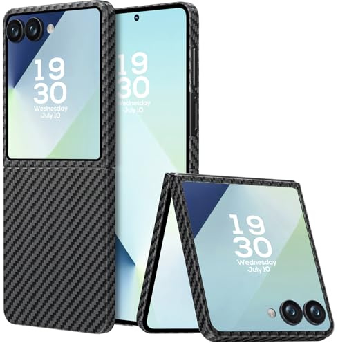memumi Carbon Hülle für Galaxy Z Flip7, 0,5 mm Superdünne, Hülle aus echter Aramidfaser [100% Aramidfaser] mit Fallschutz in Militärqualität für Galaxy Z Flip 7 - Schwarz