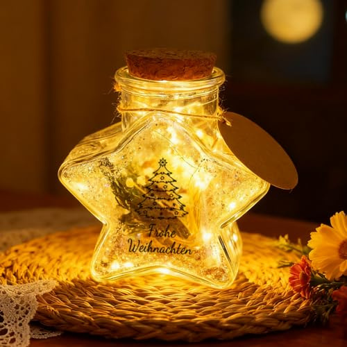 YYSWSAKY Geschenk Weihnachten, Flaschenlicht Sternform mit Korken, Weihnachtsflaschen, Geldgeschenke Verpackung Weihnachten, Geschenkideen für Mann Frau Freund Familie