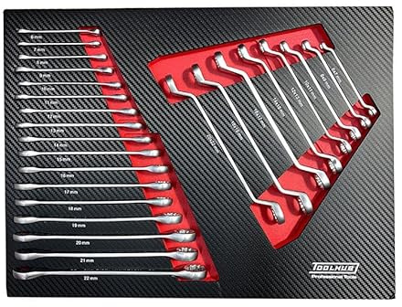 ToolHub 11013 Combination Wrench Spanner & Ring Wrench Set - Full Drawer EVA Foam Tray (Carbon Fibre Finish) 25Pc