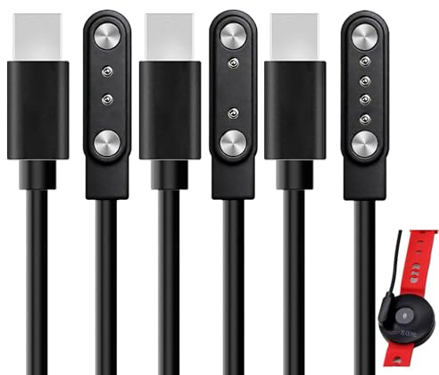 3er Set Universelle Magnetische Ladegeräte für Smartwatches und Fitness Tracker mit 2-Pin Adaptern (4 mm und 7,62 mm) sowie USB-C-Kabel mit 4 Pins (2,6 mm), Schnellladung, Leicht und Reisetauglich