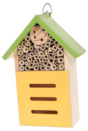 TOBBOMEY Holz Insektenhaus Garten Deko aus Robustem Holz mit Natürlichem Design Geeignet als Marienkäfer Bienenhaus für Balkon und Garten Wildbienen und Schmetterlingen