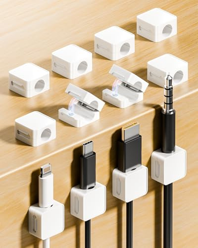 Magnetic Cable Clips, 12-Pack Cord Holder for Wall Desk Tidy Organizers