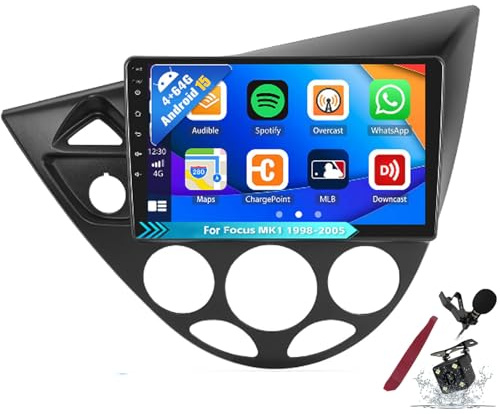 PLKEQS Android 15 Car Radio para F-ORD Focus MK1 C170 (1998-2005) Pantalla táctil de 9 2K 2000 * 1200 Unidad Principal Android Reproductor Multimedia con Carplay GPS Navi BT 5G WiFi DSP SWC,Y1