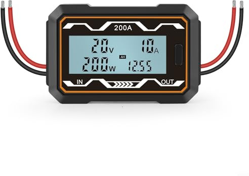 Pumixiy RC Batterie-Solarenergie-Analysator, 100 A, 150 A, 200 A, digitaler Spannungsstrommonitor mit Hintergrundbeleuchtung, Gleichstrom-Energiemessung für industrielle Nutzung (200 A)