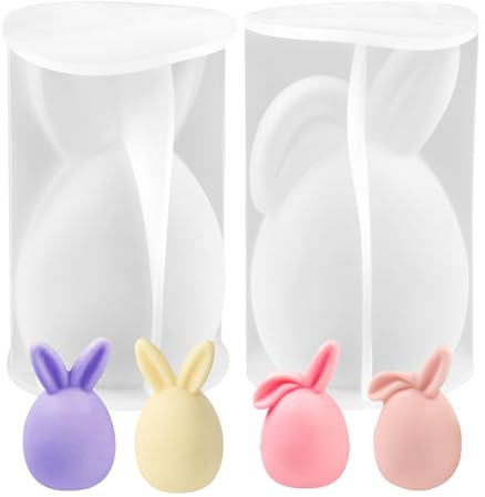 2 Lapin de Pâques Moulle Bougies Moules en Silicone de Pâques Moule en Silicone 3D pour Pâques Moule en Silicone Lapin Moule DIY pour Bougie de Lapin Décoration de la Maison Paques