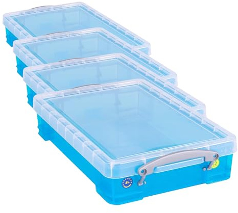 Really Useful Box Plastic Storage 4 Litre Transparent Bright Blue (Pack of 4)