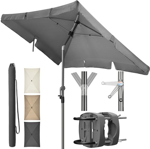 4smile Sonnenschirm Balkon, 3-in-1 SET - Sonnenschirm rechteckig 200 x 125 cm, UPF 50+, Sonnenschirmhalter Balkongeländer + Sonnenschirmhülle - Sonnenschutz Balkon, Anthrazit