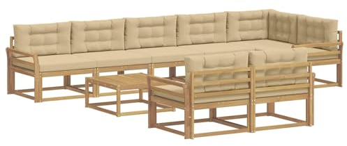 vidaXL Outdoor-Sofagarnitur 9 pcs Weiß und Beige 79 x 79 x 37 cm, Patio-Sitzgruppe, modernes Outdoor-Sofa, langlebige Gartenmöbel, wetterfestes Lounge-Set für die Terrasse
