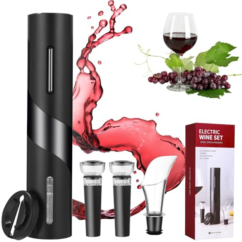 Gyxova Juego de sacacorchos eléctrico 5 en 1, abridor de vino automático | USB, vertedor de vino y tapón de botella de vino, tapón de vino al vacío, sacacorchos, juego de regalo para los amantes del