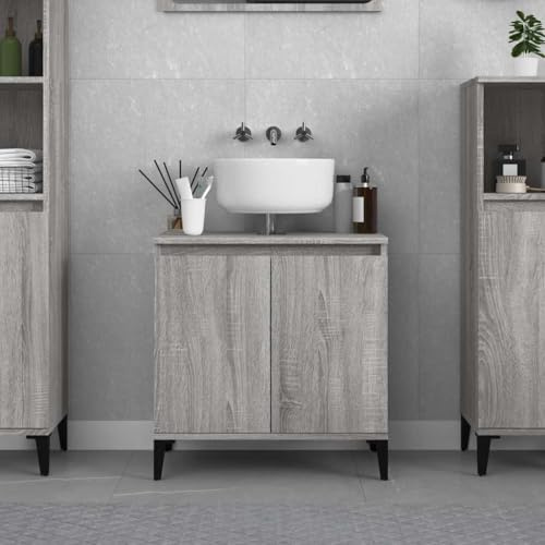 Mangloder - Mobile sottolavabo in legno Sonoma, 58 x 33 x 60 cm, con vano portaoggetti, porta, ripiano e montaggio a parete, per mobili da bagno e lavandino