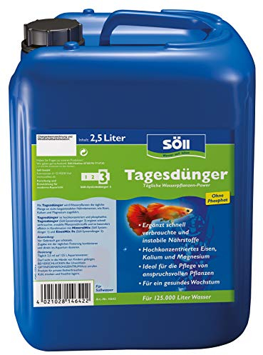 Söll 81444 Tagesdünger Aqua, 2,5 l für 125.000 l Wasser - hochkonzentrierter phosphatfreier Universaldünger, ideal für die Pflege von anspruchsvollen Pflanzen im Aquarium