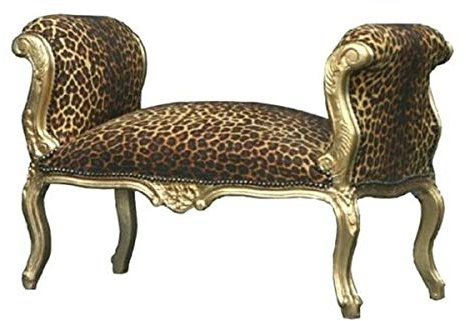 Casa Padrino Barock Schemel Hocker Leopard/Gold - Sitzbank
