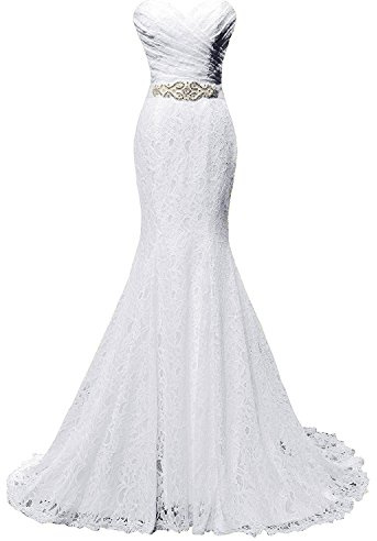 Solovedress robes de mariage sirène en dentelle avec étole - Blanc - 40