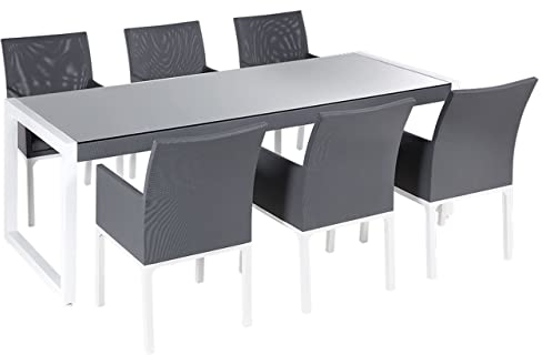 Exklusives Gartenmöbel Set 6 Stühle/Aluminium grau/weiß Bacoli