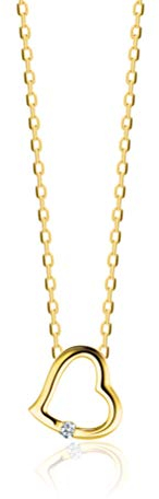 Orovi Schmuck Damen Diamant Herz–Kette Gold mit Herzanhänger besetzt mit natürlichem Solitär Diamant in einer Spannungsfassung Zeitlose klassische Halskette Gelbgold 9 Karat(375), 45 cm lang