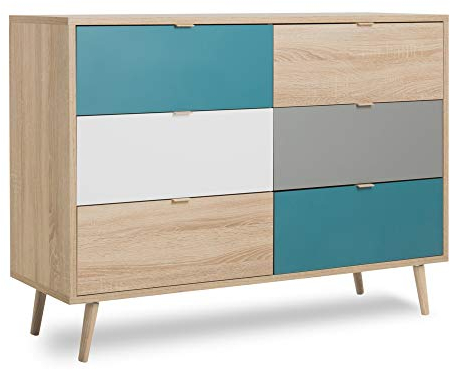 Newfurn Kommode Sonoma Eiche Sideboard Modern - 120x87x40 cm (BxHxT) - Highboard Anrichte Skandinavisches Design - [Jona.Two] Wohnzimmer Schlafzimmer Flur Esszimmer