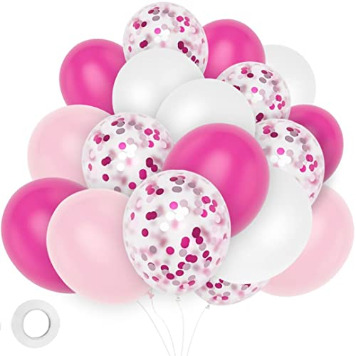 Sunshine smile Palloncini in Lattice Coriandoli Set, 50 Pezzi Palloncini Rosa Bianco Fucsia Coriandoli per Compleanno, Matrimonio, Baby Shower, Laurea Cerimonia, Party Decorazioni