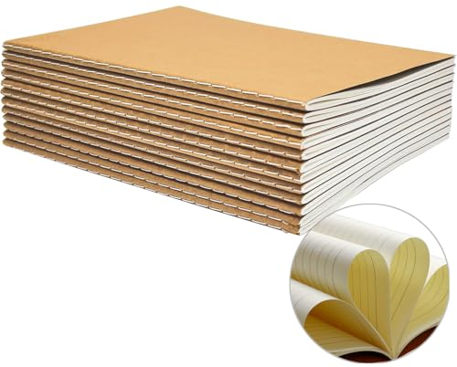 YBCPACK 12er Set Notizbücher A5 Liniert [21x14cm] - Kraftpapier, 60 Seiten pro Notizheft, Notizblock für Schule & Büro