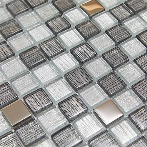 Florence Metallic Squares Silver Mosaic Tiles Sheet Walls Floors Bathrooms Kitchen 30 x 30cm