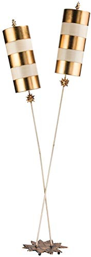 Casa Padrino Designer Doppel Stehleuchte Gold/Taupe 63,5 x 35,6 x H. 198,1 cm - Moderne Stahl Stehlampe - Luxus Wohnzimmer Leuchten