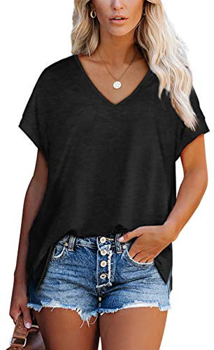 Aokosor Ladies Tops V Neck T Shirts Womens Short Sleeve Summer Casual Tshirt Black Size 14-16