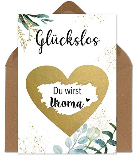 OWLBOOK Rubbelkarte Du wirst Uroma Karte mit Rubbelherz Gold Geschenke Geschenkideen für die Familie zum Schwangerschaft verkünden
