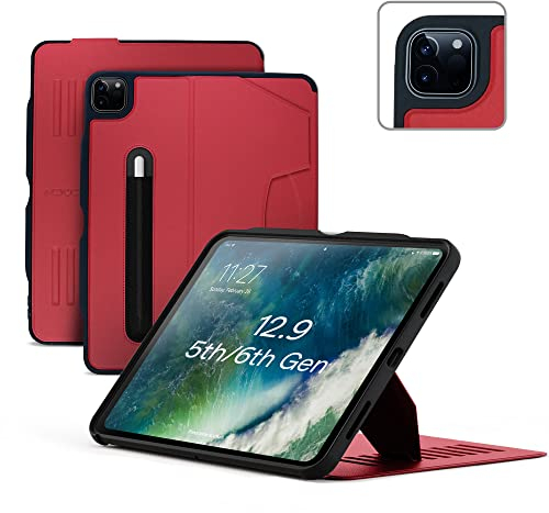 ZUGU iPad Pro 12.9 Hülle 2022/2021 6. / 5. Generation, schlanke Schutzhülle 10 Winkel-Ständer magnetisch, Aufladen iPad Stiftes Auto Sleep/Wake Up [ iPadPro 12.9 Kirsche Rot ]